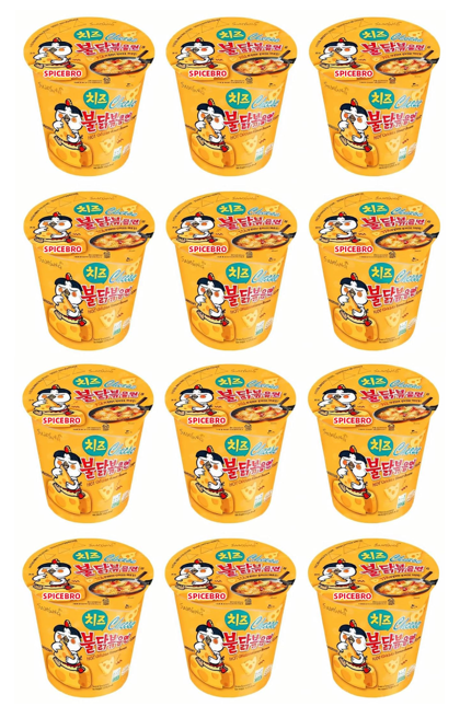 Samyang Buldak Ramen Noodles Cheese Flavor - 12 Pack Cup Noodles, Korean Spicy Hot Chicken Stir Samyang Brand