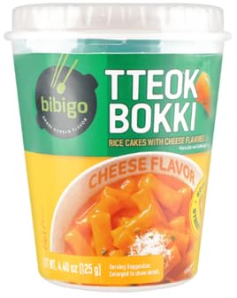 CJ Bibigo Tteokbokki Cup Rice Cake, Korean Street Food - Sweet & Spicy (3 Pack), Cheese (3 Pack) 4.4oz/ Pack - Total 6 Pack