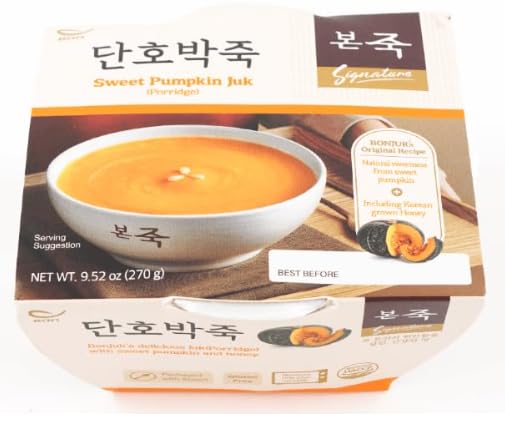 BONJUK Korean Rice Porridge Combo, Sweet Pumpkin and Honey (x3), Sweet Red Beans (x3), 본죽 2가지 죽세트, 단호박죽 (x3),단팥죽 (x3), Ready to eat meal, Easy to prepare porridge pouch - 6 Pack Set