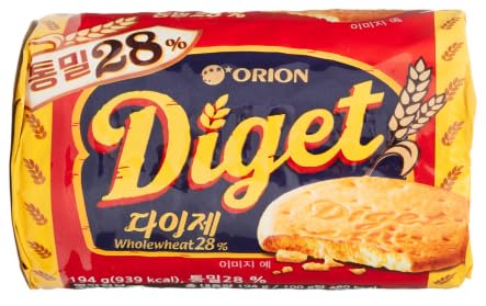 Diget Original Cookies Whole Wheat 194g, 오리온 통밀 28% 다이제 오리지널 194g - 10 Pack