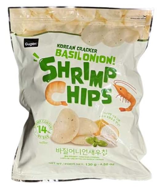 Korean Cracker Basil Onion Shrimp chips, 구겐 바질 어니언 새우칩, 4.58oz - 4 Pack