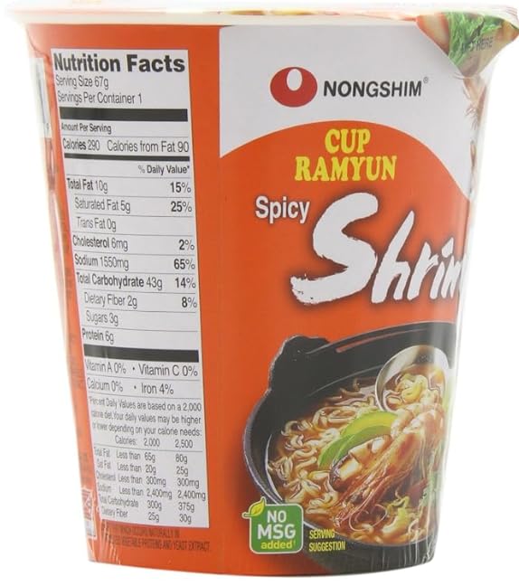 Nongshim Noodle Cup, Korean Instant Ramen Noodle/K - Food, Spicy Shrimp,농심 새우탕 컵누들, 2.36 Ounce (Pack of 6), Set of 2- Total 12 Pack