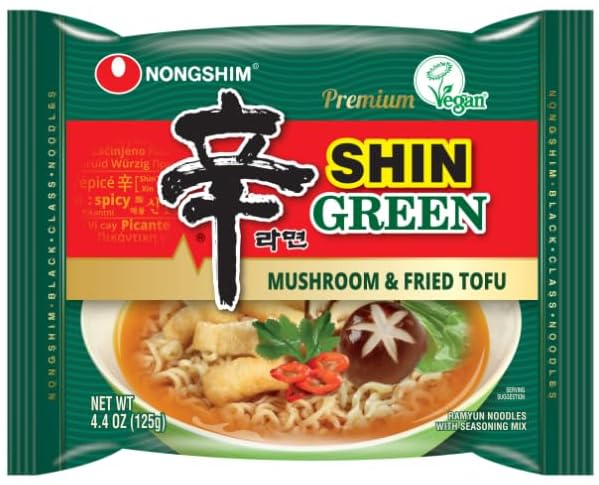 Jin Ramen Veggie (4 Pack) +Premium Shin Green, Mushroom & Fried Tofu (4 Pack) Combo ,K - Food, Veggie Noodle Soup, Vegan Korean Style Instant Noodle/ Ramen/Ramyun, VEGAN, VEGGIE, MEATLESS, Ramen Combo, 오뚜기 진라면 베지 (4Pack)+농심 신라면 그린 (4Pack) - Total 8 Pack