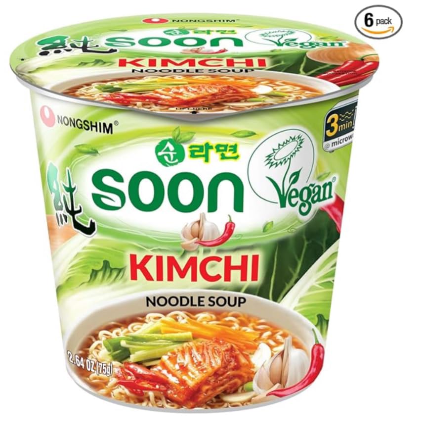 Nongshim VEGAN, VEGGIE, Soon Ramen Cup Noodle Soup Combo, Korean Instant Ramen Noodle, Cup Ramen, Soon Veggie (6 Packs)+ Soon Kimchi (6Packs) / Total 12pack