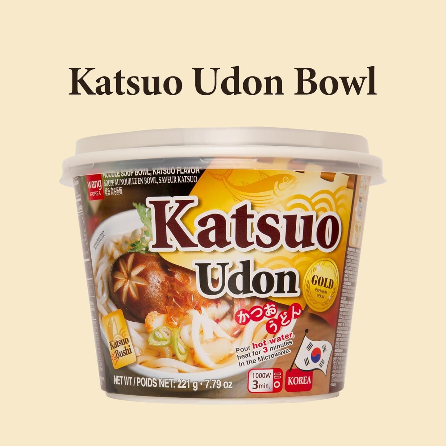 Wang Katsuo Udon Bowl, Rich and Sweet, Noodles Made for Slurping, 7.79 Ounce, Pack of 6