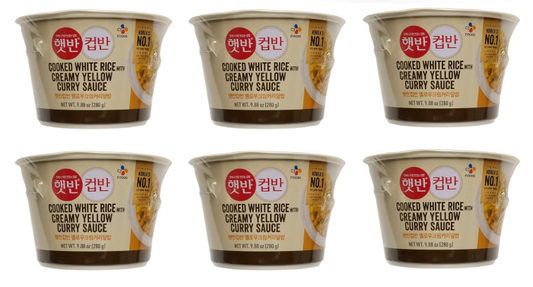 CJ Korean Traditional  CUPBAN/CUPBAP Cook White Rice With Yellow Cream Curry Sauce,(9.88oz 6 Packs)-CJ 햇반 컵반 옐로우 크림커리덮밥