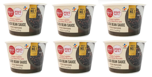 CJ Korean Traditional CUPBAN/CUPBAP Cooked White Rice With Black Bean Sauce(9.7 oz 6 Packs)- 햇반 컵반 볶음 짜장덮밥