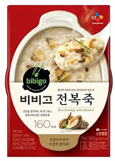 CJ Foods Bibigo Black Sesame Porridge (3 Pack), Rice Porridge With Abalone (3Pack), Korean Rice Porridge Combo, 햇반 진한 흑임자와 약콩, 고소하고 깊은맛 흑임자죽 (280g, 3Pack) 쫄깃한 전복과 버섯,양지육수의 깊은맛 전복죽 (280g, 3Pack) - (Pack of 6)