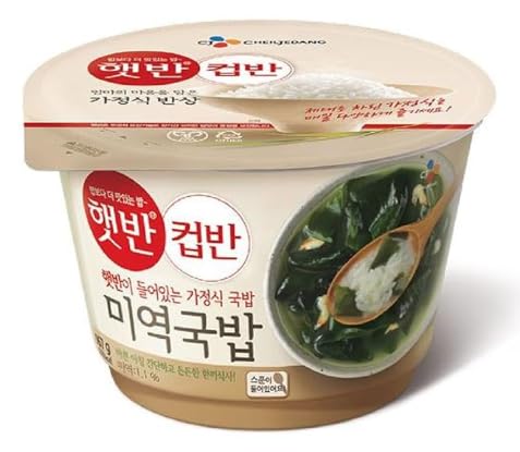 CJ Foods Hetbahn Cupbahn Microwavable Instant White Rice Bowls With Seaweed Soup, 햇반 컵반 미역국 밥, Cooked White Rice With Korean Traditional Seaweed Soup - 6 Pack Set