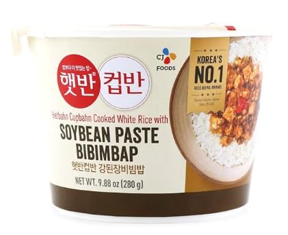 CJ Foods Hetbahn Cupbahn Cooked White Rice With Soybean Paste Bibimbap, Microwavable , 햇반 컵반 강된장 비빔밥( 9.88oz,6 Pack)
