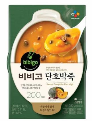 CJ Foods Bibigo Sweet Pumpkin Porridge (3 Pack), Sweet Red Bean Porridge (3Pack), Korean Rice Porridge Combo, CJ 단호박죽 (280g, 3Pack) CJ 통단팥죽 (280g, 3Pack) - 6 Pack Set