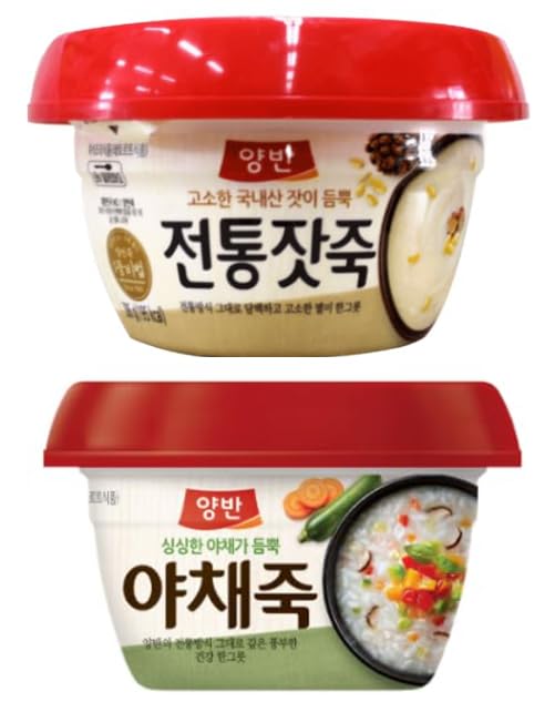 Dongwon Yangban Korean Traditional Rice Porridge With Pine Nut (285g) 양반 양반 고소한 국내산 잣이 듬쁙 잣죽 (6 Pack) + Rice Porridge With Vegetable(285g) 동원 양반 싱싱한 야채가 듬쁙 야채죽 285g- Total Pack of 12