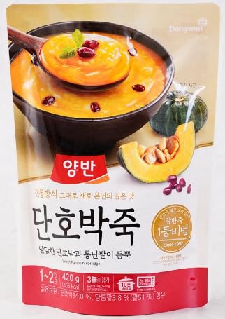 Dongwon Yangban Rice Porridge Assorted Set - Rice Porridge With Venus Clam 양반 백합죽 (2Pack), Rice Porridge With Abalone 양반 전복죽 (2 Pack), Sweet Pumpkin Porridge 양반 단호박죽(1 Pack), Rice Porridge with Chestnut and Redbean 양반 밤단팥죽 (1 Pack), - Total 6