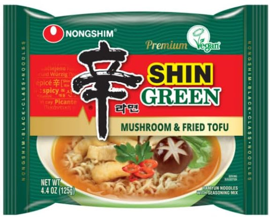 Nongshim Vegan, VEGGIE, MEATLESSramen Shin Green Mushroom & Fried Tofu/Korean Instant Ramen Noodle, 4.4oz - Total 20 Pack