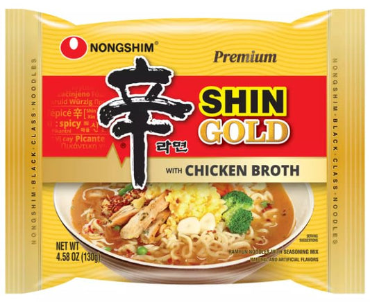 Nongshim Premium Shin Gold with Chicken Broth, Korean Instant Ramen Noodle/K - Food, (4.58oz/Pack, Pack of 4), Set of 2 - Total 8 Pack