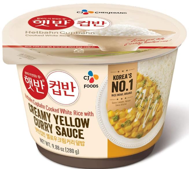 CJ Hetbahn Cupbahn Microwavable Cooked Rice with Black Bean Sauce 햇반 컵반 볶음짜장덮밥 2 packs + Ottogi Cupbop/Cupbap/Dupbap, Cooked Rice&Tuna With Mayonnaise 오뚜기 참치마요 덮밥 2Pack + CJ Hetbahn Cupbahn Microwavable Cooked Rice with Creamy Yellow Curry Sauce 햇반 컵반 옐로우