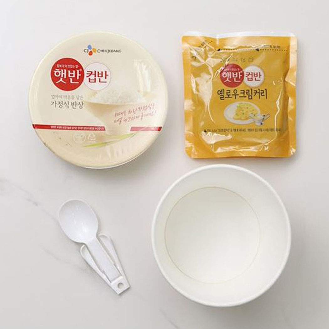 CJ Cupbahn Korean Pre-Cooked Meal with White Rice - 25 Taste by Hetbahn 컵반 햇반 (Creamy Yellow Curry, 4 Bowls)