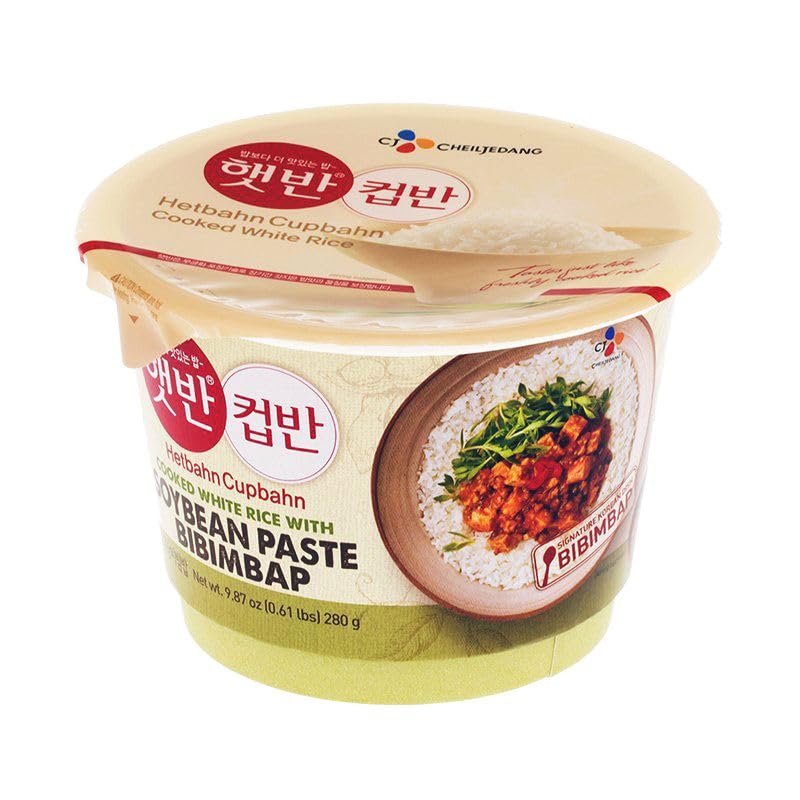 CJ Foods CJ Cupbahn Microwavable Rice Bowls Variety Pack Assorted Set Stir-Fried Kimchi , Soft Tofu Sew , Seaweed Soup , Yellow Cream Curry , Vegetable Bibimbap , Black Bean Sauce 6 Pack, 6 Piece Set