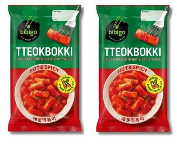 CJ Bibigo Tteokbokki - Rice Cakes with Hot and Spicy Sauce,비비고 매운맛 떡볶이, 12.69oz, 2Pack
