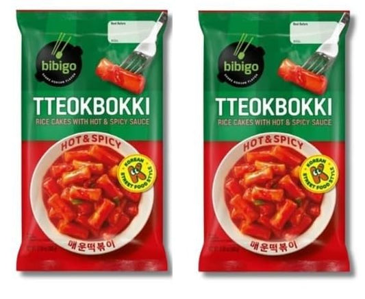CJ Bibigo Tteokbokki - Rice Cakes with Hot and Spicy Sauce,비비고 매운맛 떡볶이, 12.69oz, 2Pack