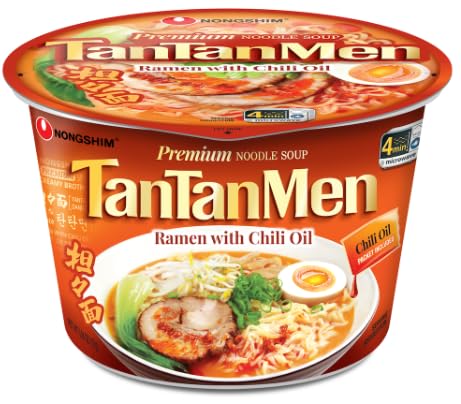 Nongshim Premium Noodle soup TanTanMen, Ramen With Chili Oil,Premium Pork Bone Broth Noodle Soup 농심 탄탄면 (3.56oz,6 Bowls), Set of 2 - Total 12 Bowls
