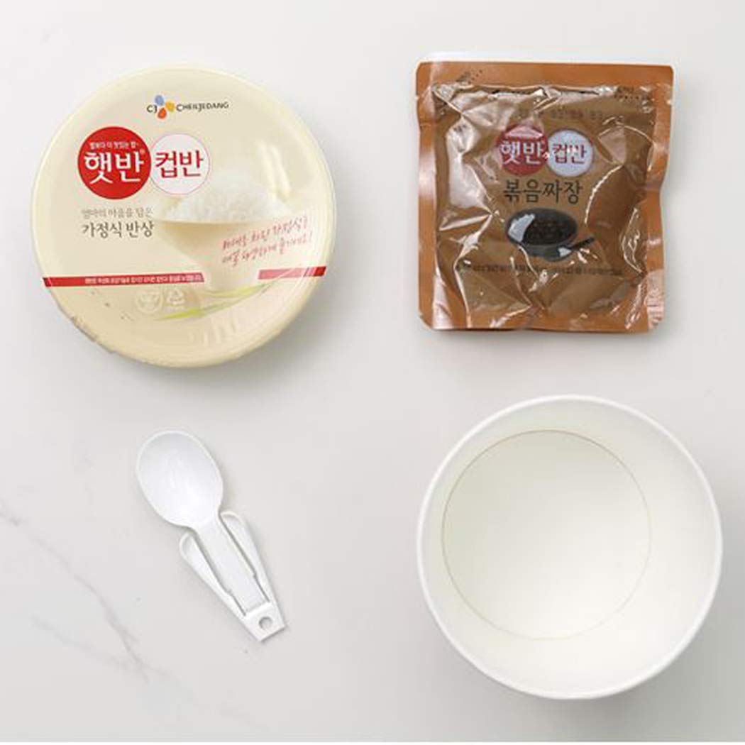 CJ Cupbahn Cooked White White Rice With Black Bean JJajang Sauce, 햇반 컵반 직화볶음 짜장덮밥 ( 280g,4 Bowls)