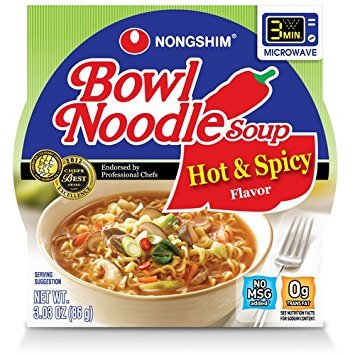 Nongshim Bowl Noodle Instant Noodle Soup Hot&spicy No Msg 12 Packs of 3.03 Oz