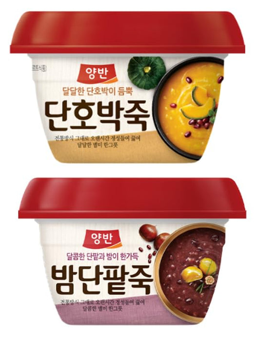 Dongwon Yangban Sweet Pumpkin Porridge (6 Pack) + Sweet Red Bean Porridge (6Pack), Korean Rice Porridge Combo, 동원 양반 달달한 호박이 듬쁙 단호박죽 (280g, 6Pack) 양반 달콤한 단팥과 밤이 한가득 밤단팥죽 (280g, +6Pack) - Total 12 Pack Set