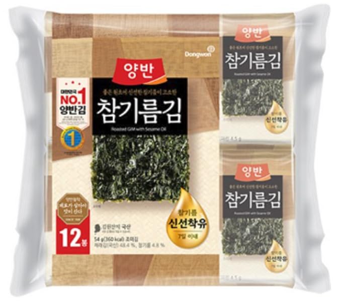 Dongwon Yangban Premium Quality Roasted Seaweed Snack With Sesame Oil, Snack Gim,Seaweed Laver, 동원 양반 참기름 김, (2.11oz, Pack of 12)