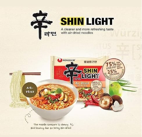 Nongshim Premium Noodle Shin Light Air Dried Ramyun, Korean Instant Ramen Noodle/K - Food, (3.42oz/Pack, Pack of 4), Set of 2- Total 8 Pack