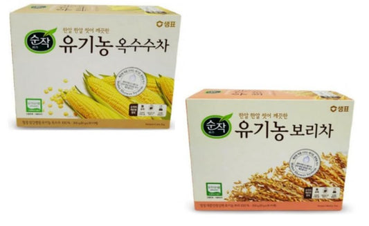 Sempio Oraganic Corn Tea, 샘표 한알한알 씻어 더욱 깨끗한 유기농 옥수수차(10.58 oz) + Organic Barley Tea, 샘표 순작 한알한알 씻어 더욱 꺠끗한 유기농 보리차 (10.58 oz)