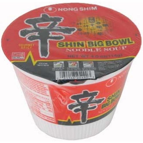 Nongshim Shin Ramen Big Bowl, Spicy , 농심 신사발면 , Korean Instant noodle, Microwavable (4Oz,12-Pack)