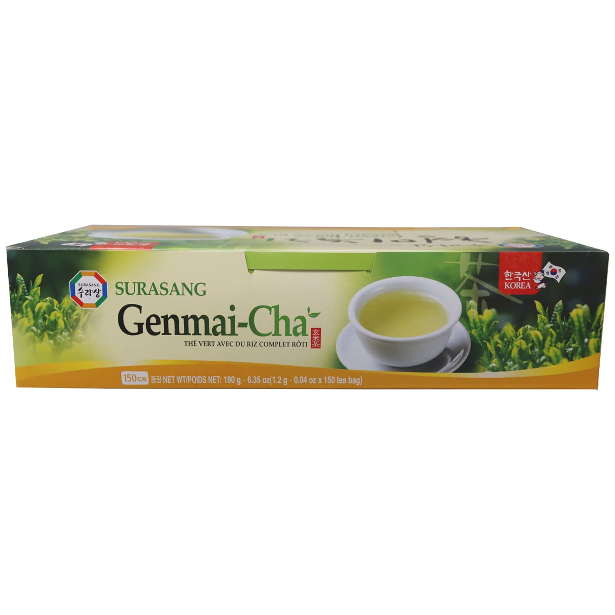 Surasang Green Tea with Roasted Brown Rice Tea, Toasty and Fragrant, Korean Herb Tea, 150 Teabags
