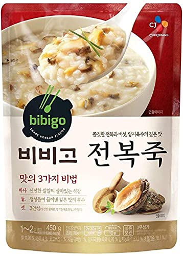 CJ Foods BIBIGO Rice Porridge with Abalone Korean Ready Meal Healthy Instant Porridge 450g - (Pack of 12)