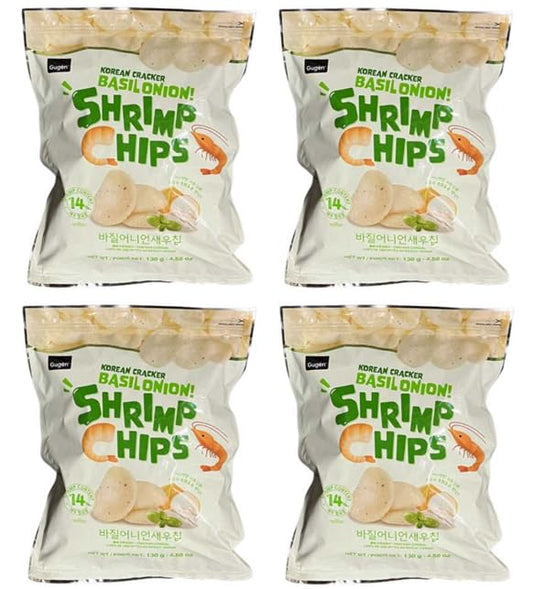 Korean Cracker Basil Onion Shrimp chips, 구겐 바질 어니언 새우칩, 4.58oz - 4 Pack