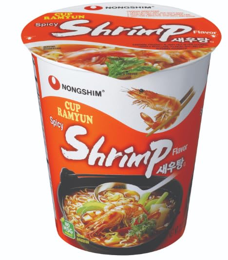 Nongshim Noodle Cup, Korean Instant Ramen Noodle/K - Food, Spicy Shrimp,농심 새우탕 컵누들, 2.36 Ounce (Pack of 6), Set of 2- Total 12 Pack