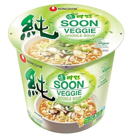 Nongshim Vegan Noodle Cup Combo Shin Vegan Ramyun Noodle Soup 6 packs + Soon Noodle Soup 6 packs/Total 12 Packs
