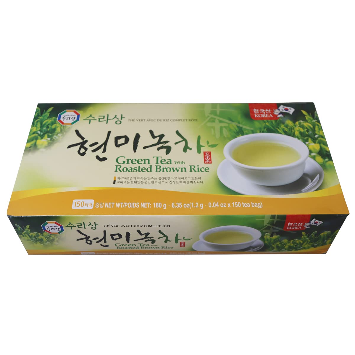 Surasang Green Tea with Roasted Brown Rice Tea, Toasty and Fragrant, Korean Herb Tea, 150 Teabags