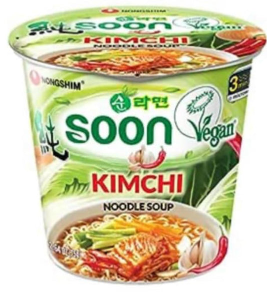Nongshim Soon Kimchi Instant Ramen Noodle Soup Cup, 2.6 oz, VEGAN, VEGGIE, Korean Instant Ramen Noodle/K - Food, Microwaveable Vegan Meatless Ramen, Real Kimchi Flakes (PACK OF 6),Set of 2 - Total 12 Pack