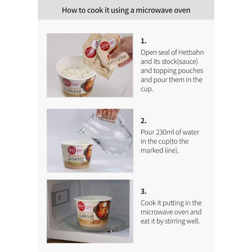 CJ Cupbahn Korean Cooked White Rice With Soft Tofu Stew, 햇반 컵반 순두부찌개 국밥 (6.11oz, 4 pk)