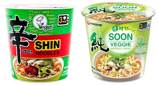 Nongshim Vegan Noodle Cup Combo Shin Vegan Ramyun Noodle Soup 6 packs + Soon Noodle Soup 6 packs/Total 12 Packs