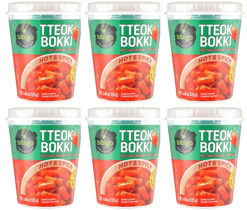 CJ Bibigo Tteokbokki Cup Rice Cake - Hot & Spicy, 4.4oz/ Pack, Total 6 Pack