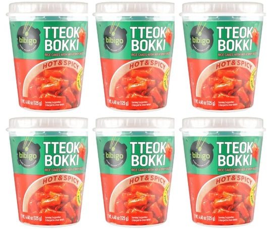 CJ Bibigo Tteokbokki Cup Rice Cake - Hot & Spicy, 4.4oz/ Pack, Total 6 Pack