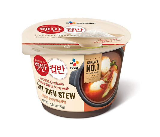 CJ Cupbahn Cooked White Rice Bowl With Soft Tofu Stew, Spicy, Microwavable,햇반 컵반 순두부 찌개국밥 (6.1oz, 6 Pack)