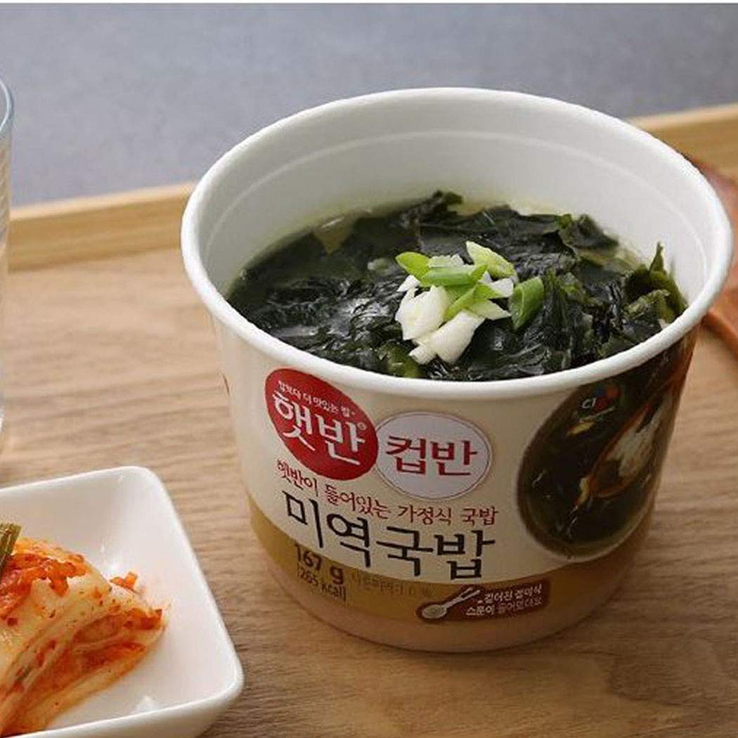 CJ Cupbahn Korean Pre-Cooked Meal with White Rice - 25 Taste by Hetbahn 컵반 햇반 (Seaweed Soup, 4 Bowls)