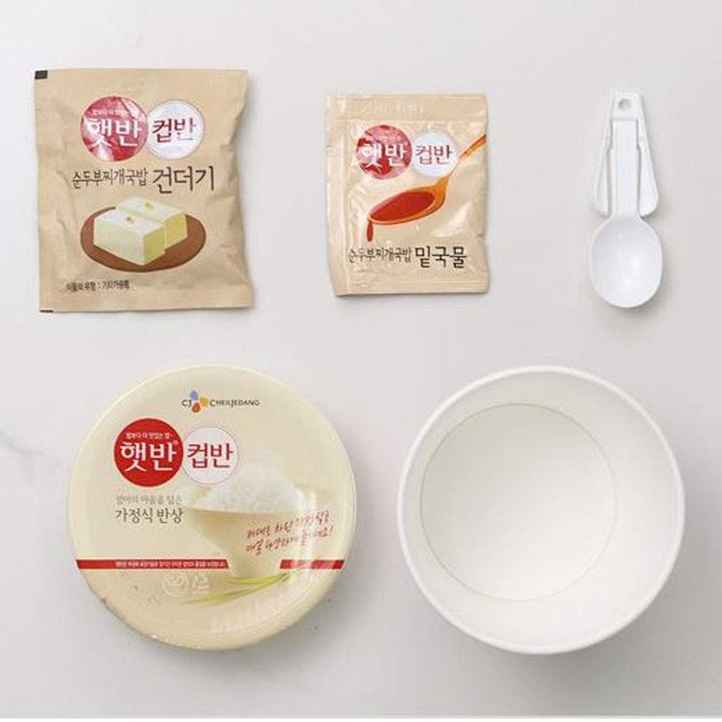 CJ Cupbahn Korean Cooked White Rice With Soft Tofu Stew, 햇반 컵반 순두부찌개 국밥 (6.11oz, 4 pk)