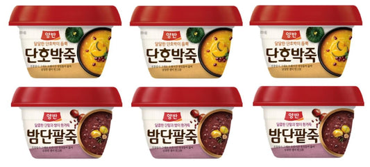 Dongwon Yangban Sweet Pumpkin Porridge (3 Pack) + Sweet Red Bean Porridge (3Pack), Korean Rice Porridge Combo, 동원 양반 달달한 호박이 듬쁙 단호박죽 (280g, 3Pack) 양반 달콤한 단팥과 밤이 한가득 밤단팥죽 (280g, +3Pack) - Total6 Pack Set