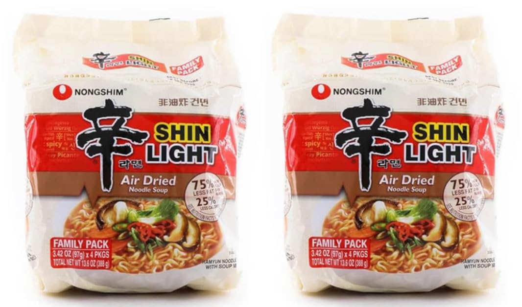 Nongshim Premium Noodle Shin Light Air Dried Ramyun, Korean Instant Ramen Noodle/K - Food, (3.42oz/Pack, Pack of 4), Set of 2- Total 8 Pack