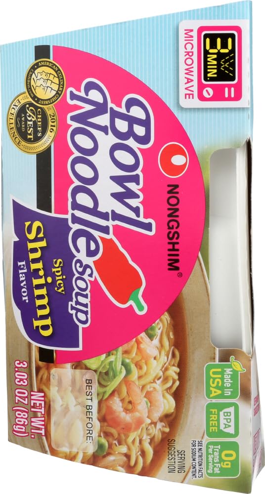Nongshim Spicy Shrimp Bowl Noodle Soup 농심 매운 새우 사발면 (3.03 oz., 12 pk.)
