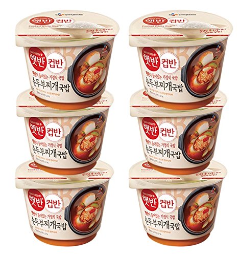 CJ Hetbahn Cupbahn Microwavable Cooked Rice with Soup With Spicy Soft Tofu Soup,햇반 컵반 순두부 찌개국밥 6 Pack